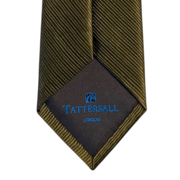 Tattersall London Handmade Silk Tie – Brown Olive Diagonal Stripe – 57" x 3" - Picture 5 of 5